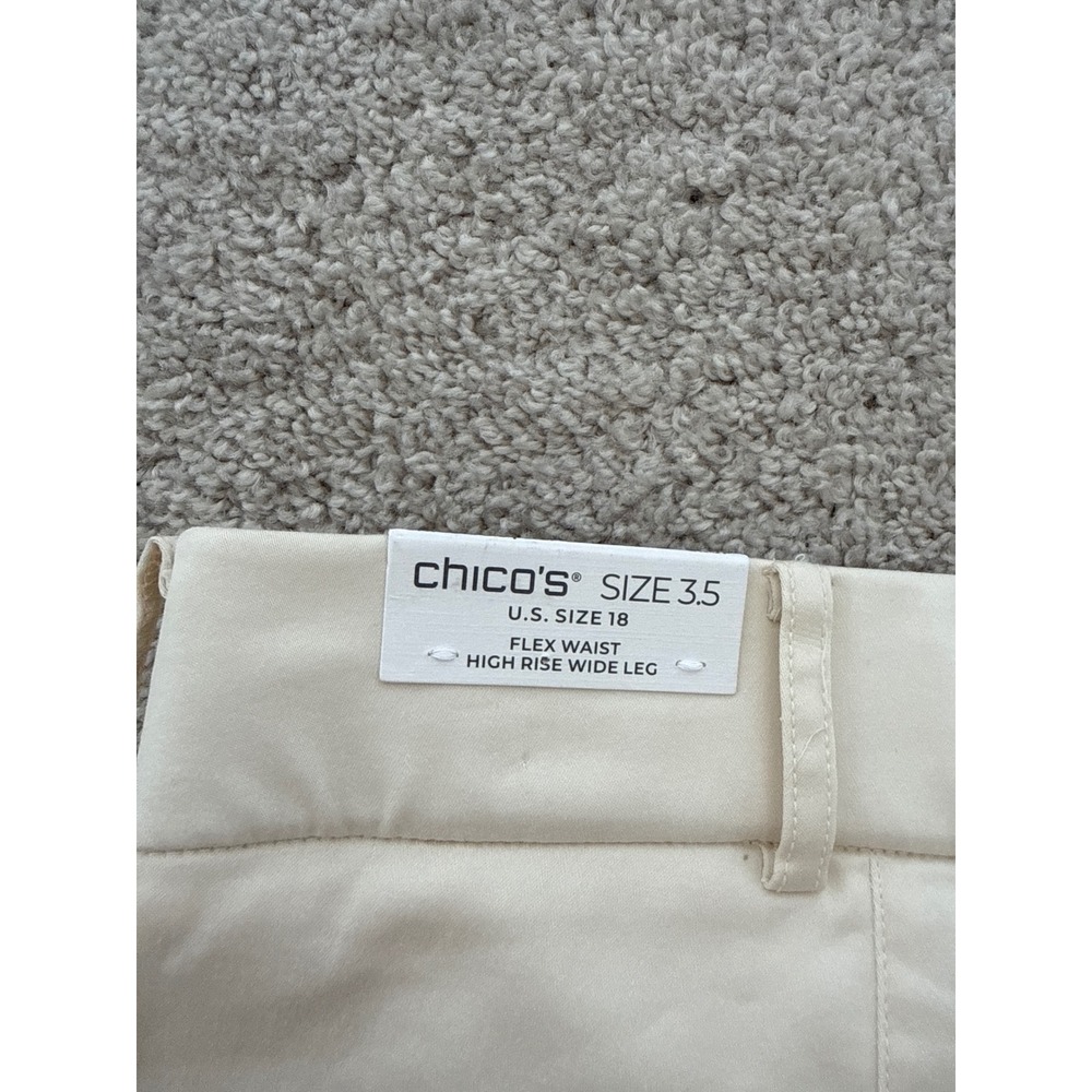Chicos Flex Waist High Rise Wide Leg Pants Cream Alabaster Size 3.5 US 18 NWT - Picture 7 of 7